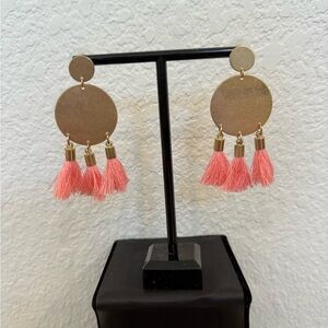 Gold and Pink Tassel Earrings